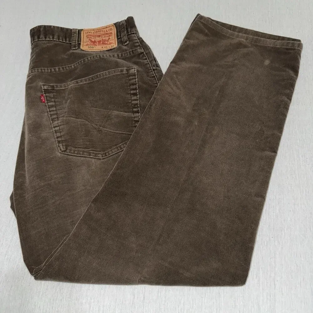 Vtg Levi's 559 Corduroy Pants Mens 40x32 Brown Relaxed Straight Baggy Y2K